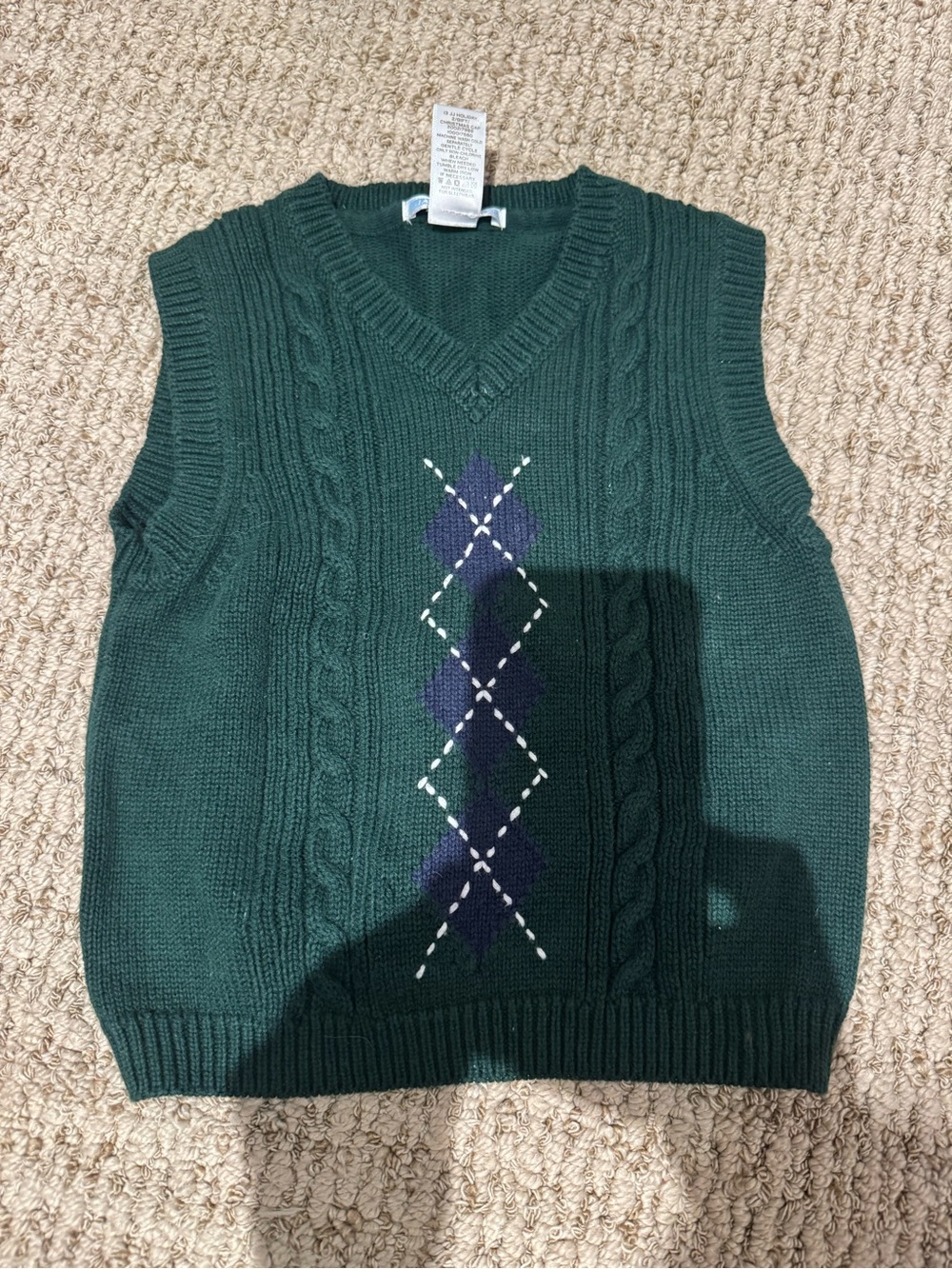 Janie and Jack 2t Green Argyle Cable-Knit Sweater Vest